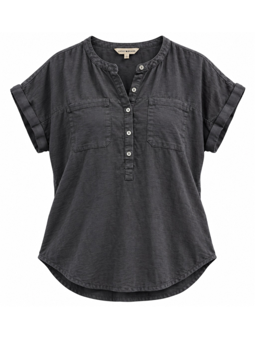 Women's Lucky Brand Short Sleeve Henley Top Size L gray